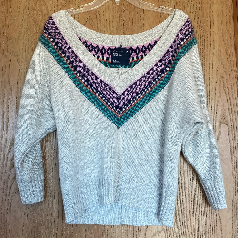 American Eagle Colorful V-Neck Sweater